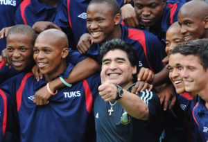 Maradona with South African soccer players